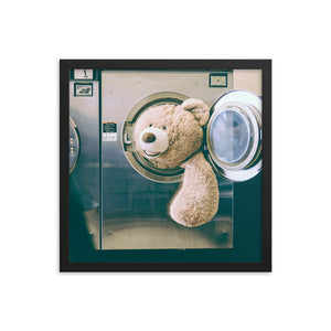 Teddy Takes a Bath (Framed Print)