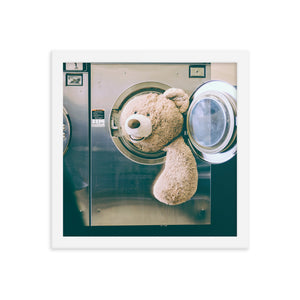 Teddy Takes a Bath (Framed Print)